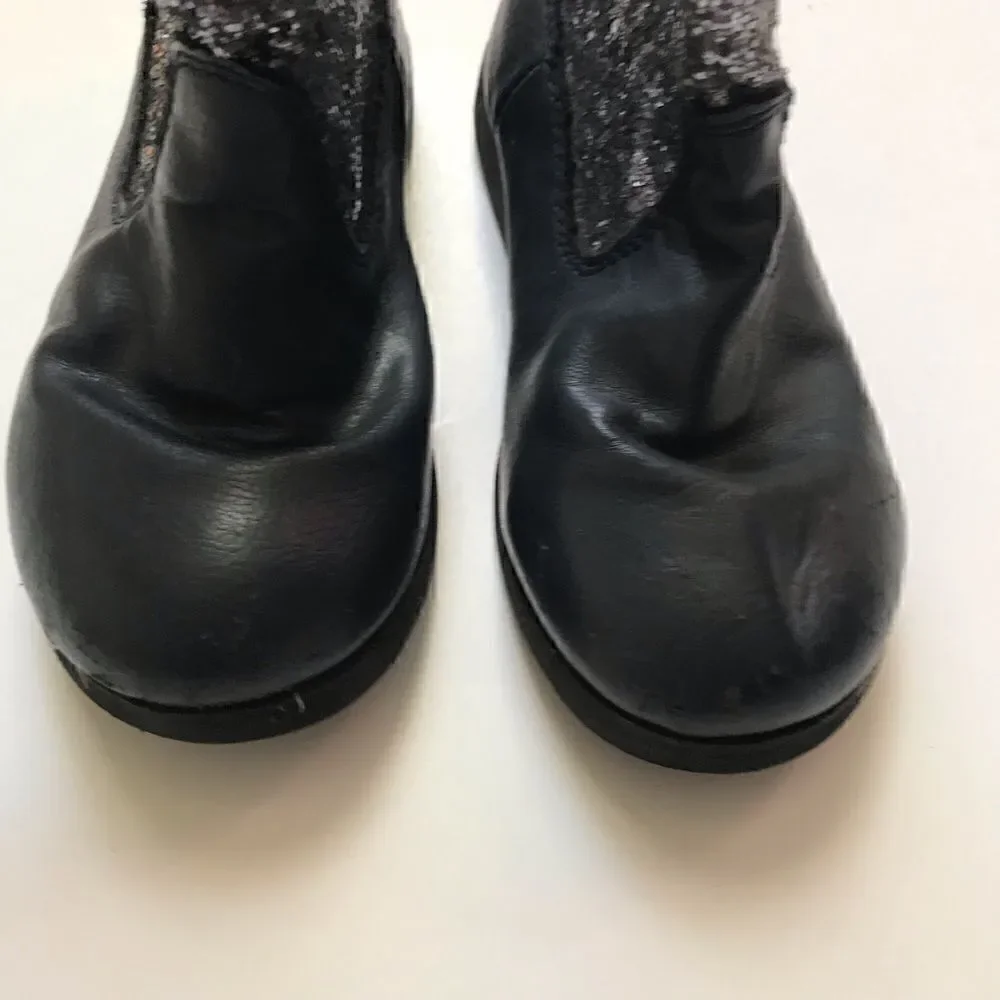 Glitter and blue leather little girl zipper boots